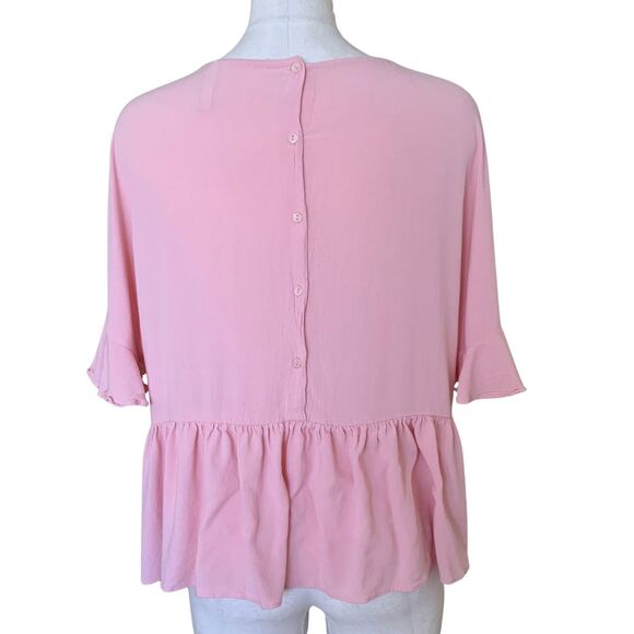 Zara Pink Peplum Hem Blouse Top XS Short Sleeve Feminine Ruffle - Picture 2 of 9
